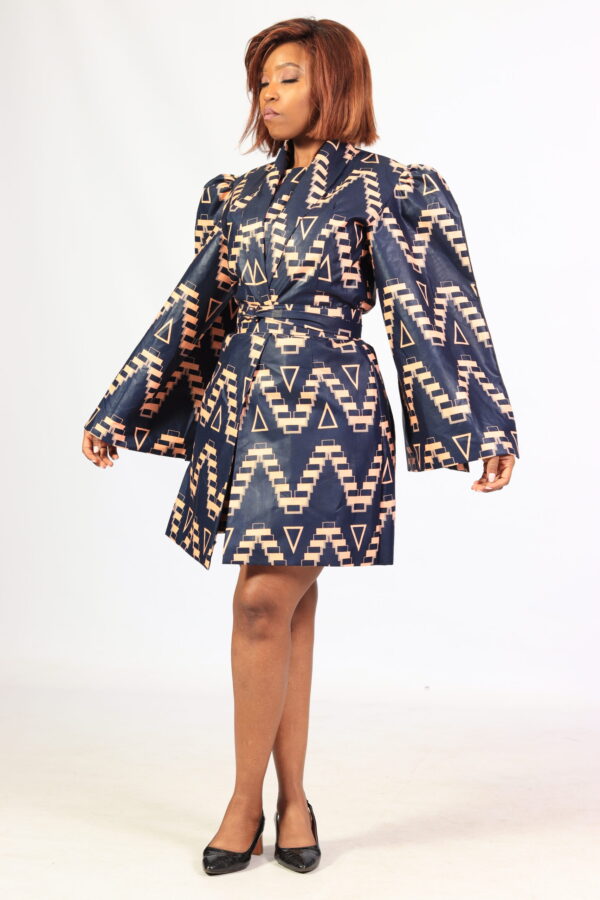 Print dress jacket slit sleeve