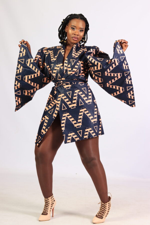 Print dress jacket slit sleeve