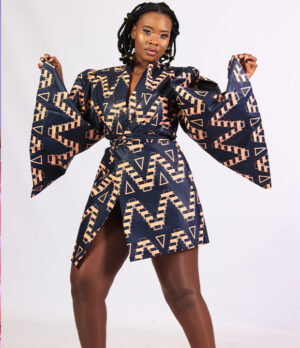 Print dress jacket slit sleeve