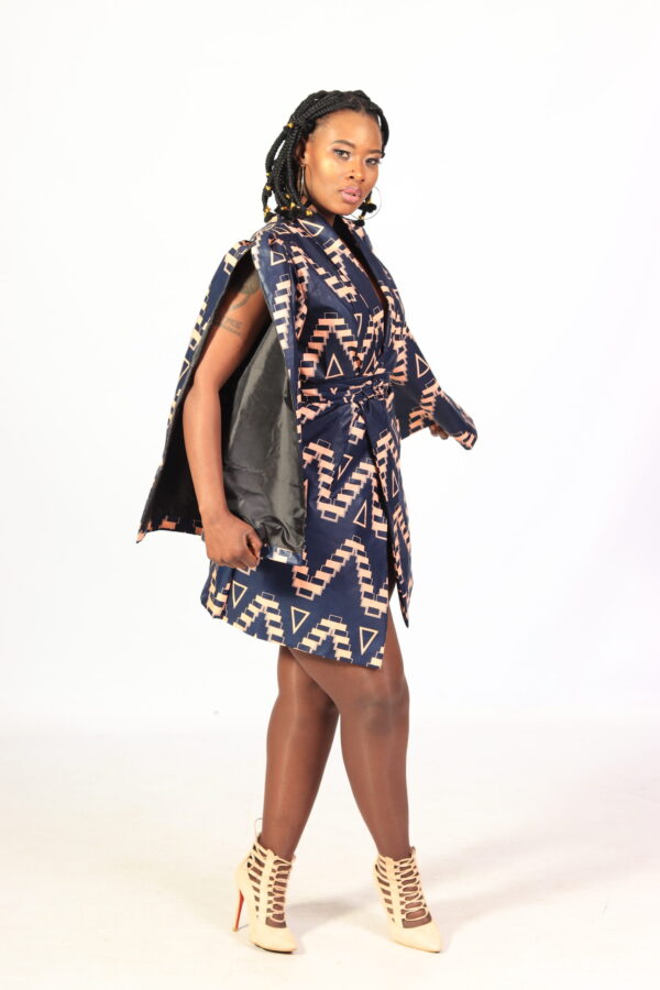 Print dress jacket slit sleeve